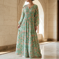 S-M Fawz Printed Cotton Dress 57" Long Jalabiya