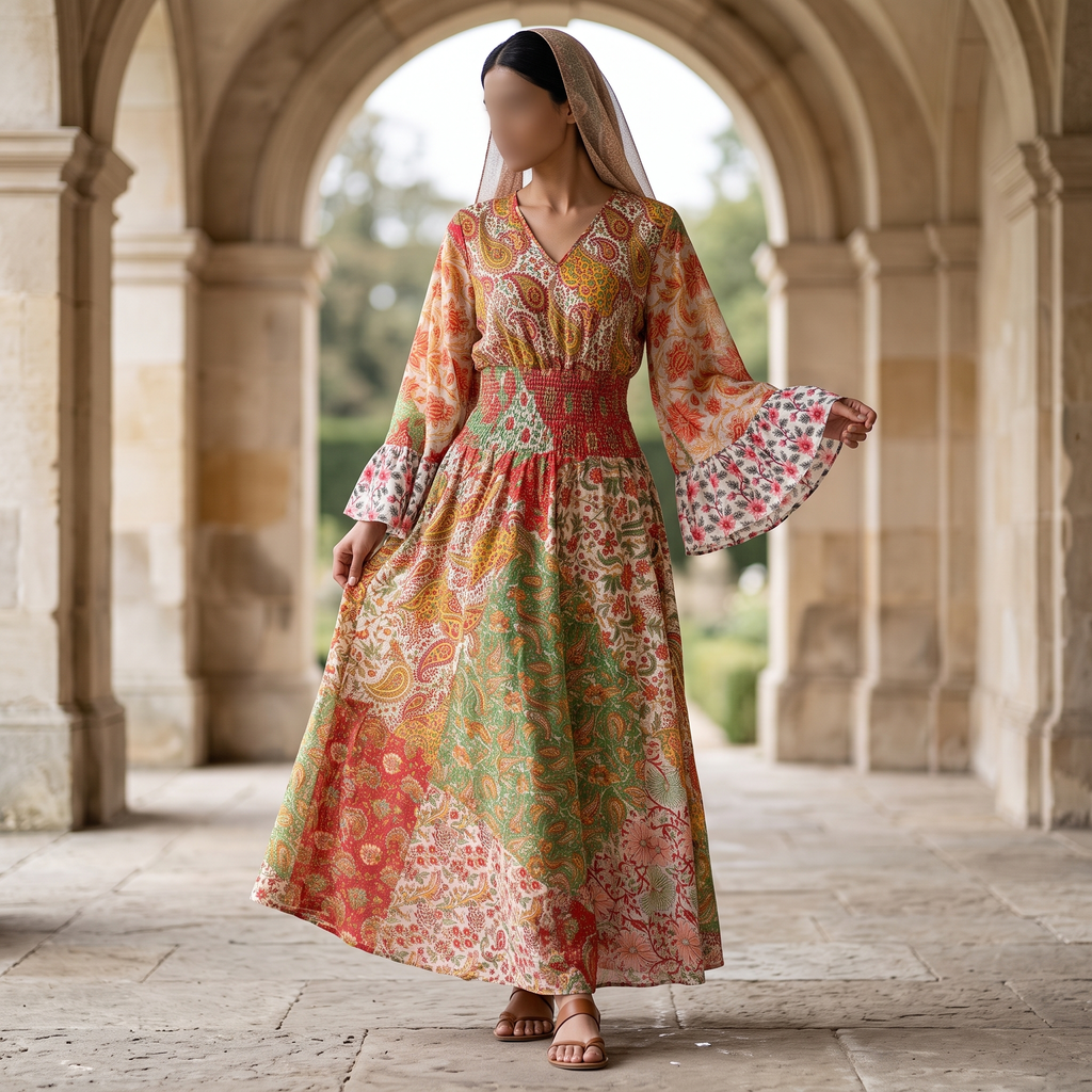 L-XL Musira Printed Cotton Dress 57" Long Jalabiya