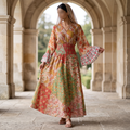 L-XL Musira Printed Cotton Dress 57" Long Jalabiya
