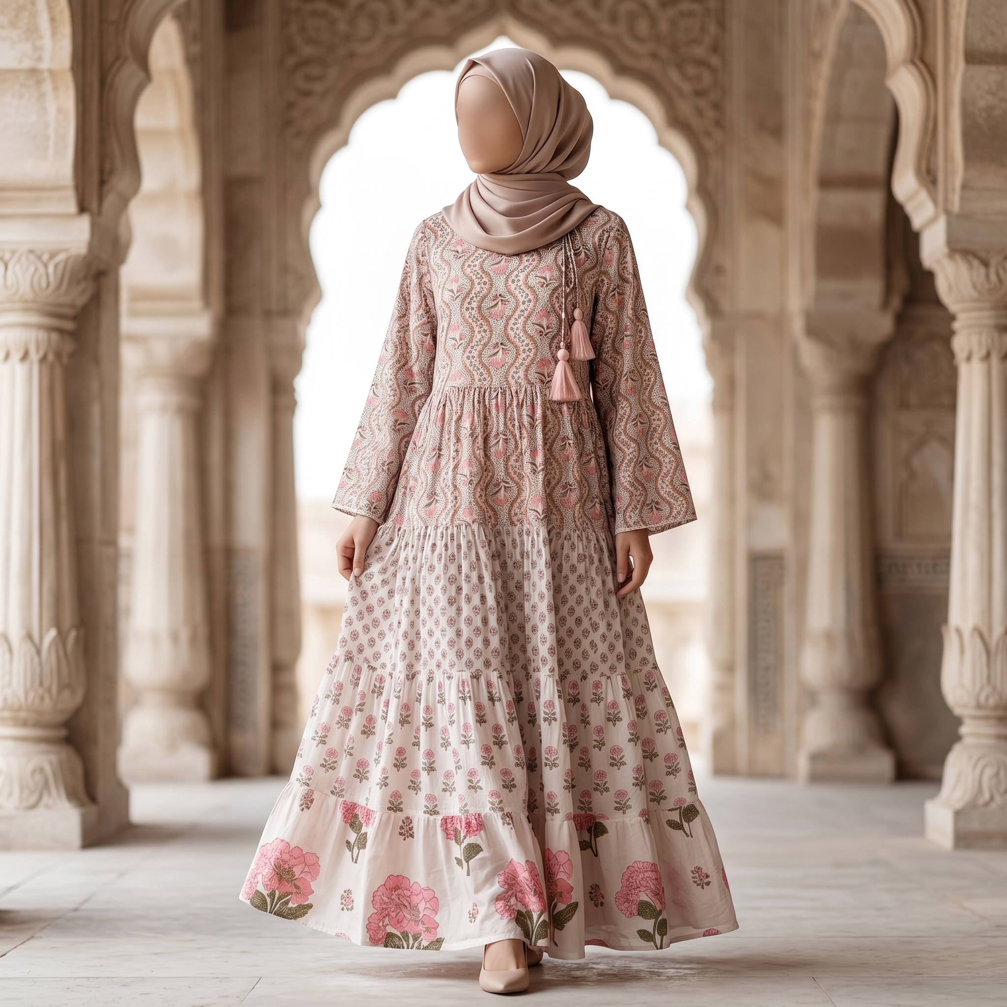 L-XL Cinderella Printed Cotton Dress 57" Long Jalabiya
