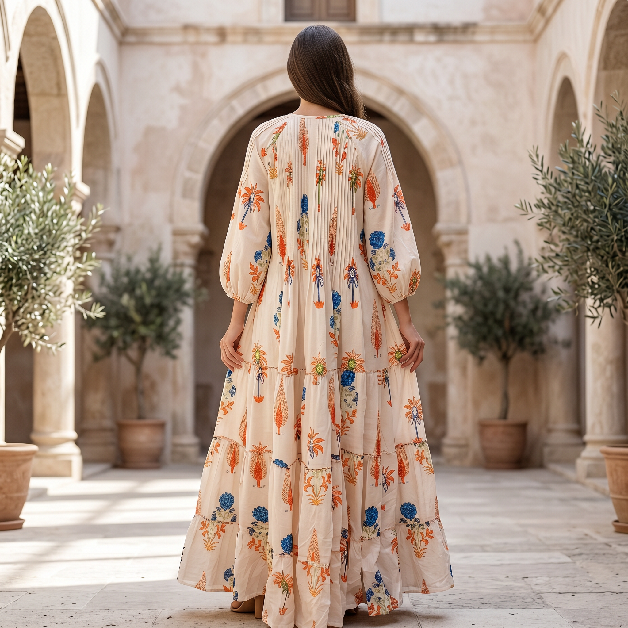 L-XL Fawz Printed Cotton Dress 57" Long Jalabiya