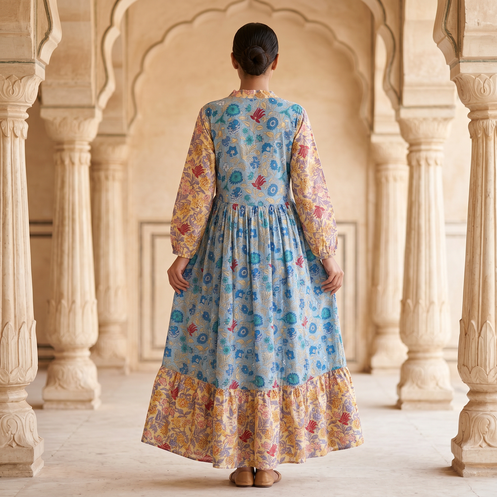 S-M Bahira Printed Cotton Dress 57" Long Jalabiya