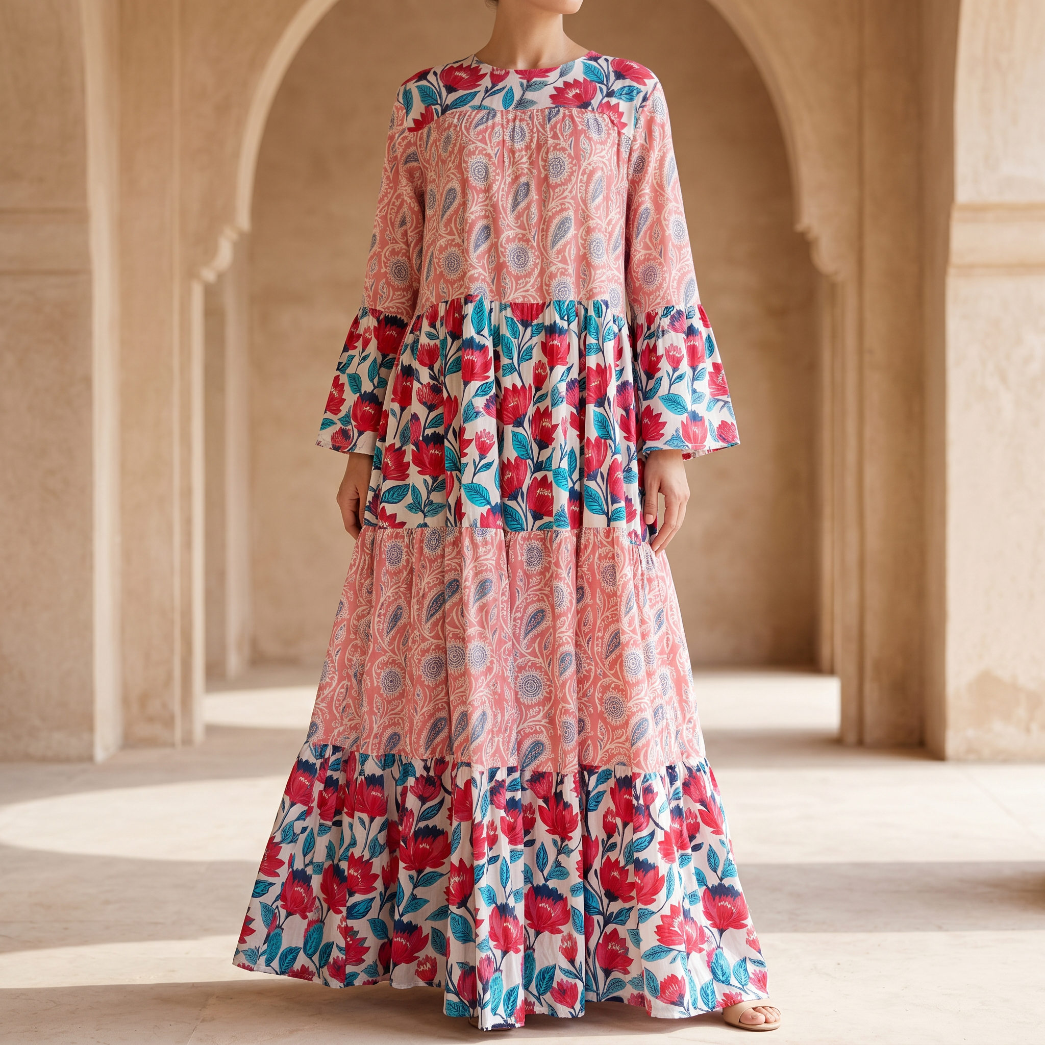 L-XL Moon Printed Cotton Dress 57" Long Jalabiya