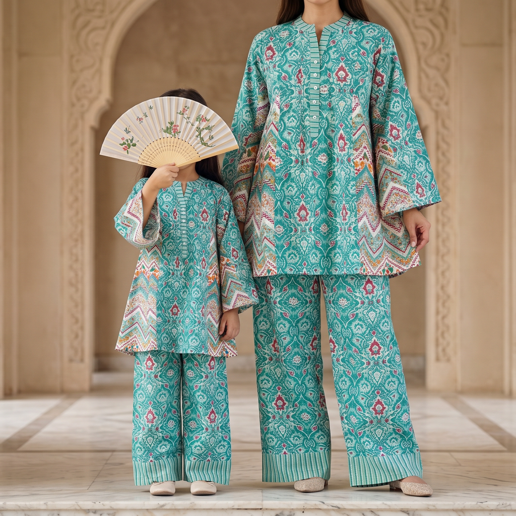 2 Pcs Co-ord Set Hubba Cotton Dress Jalabiya