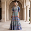 L-XL Dahlia Printed Cotton Dress 57" Long Jalabiya