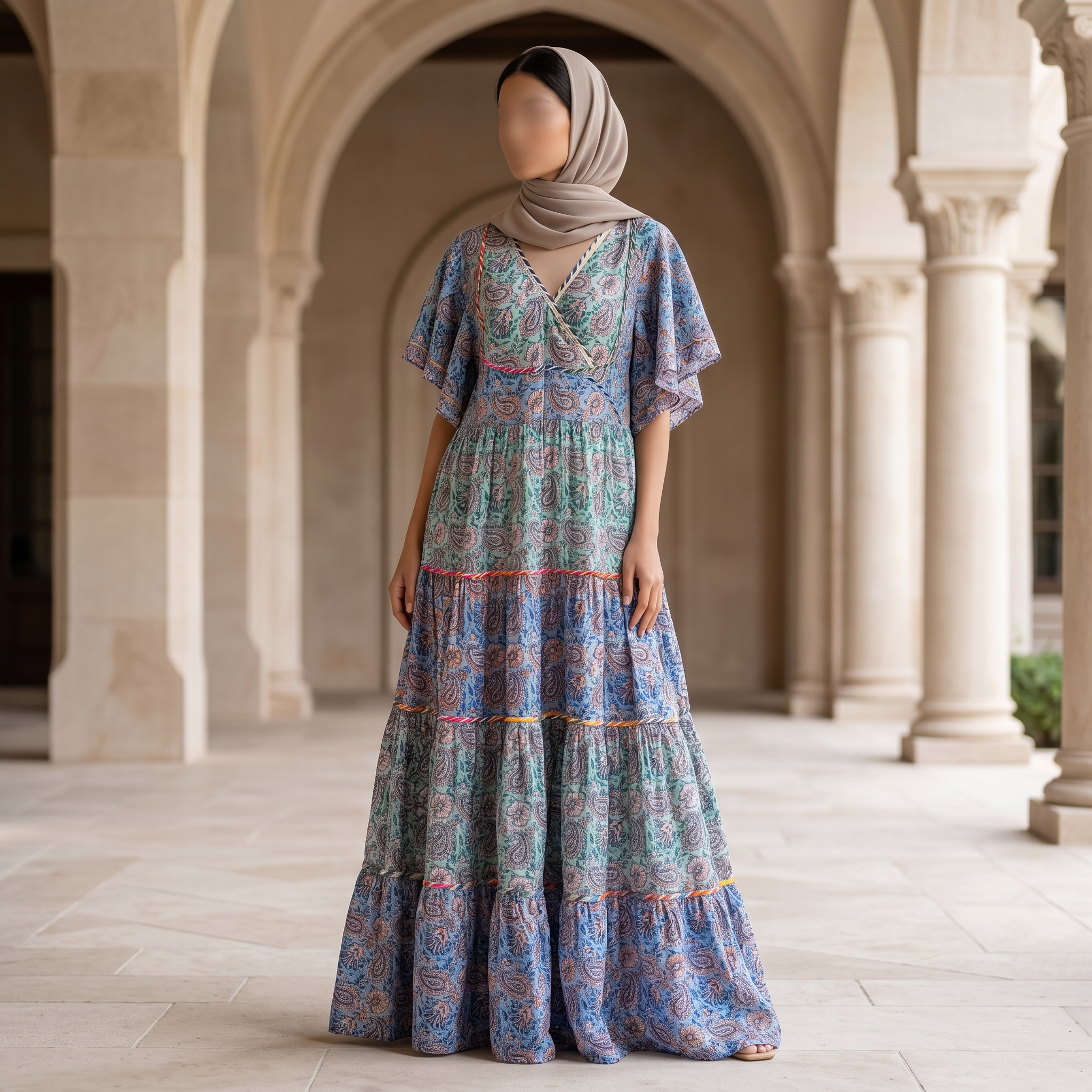 L-XL Dahlia Printed Cotton Dress 57" Long Jalabiya