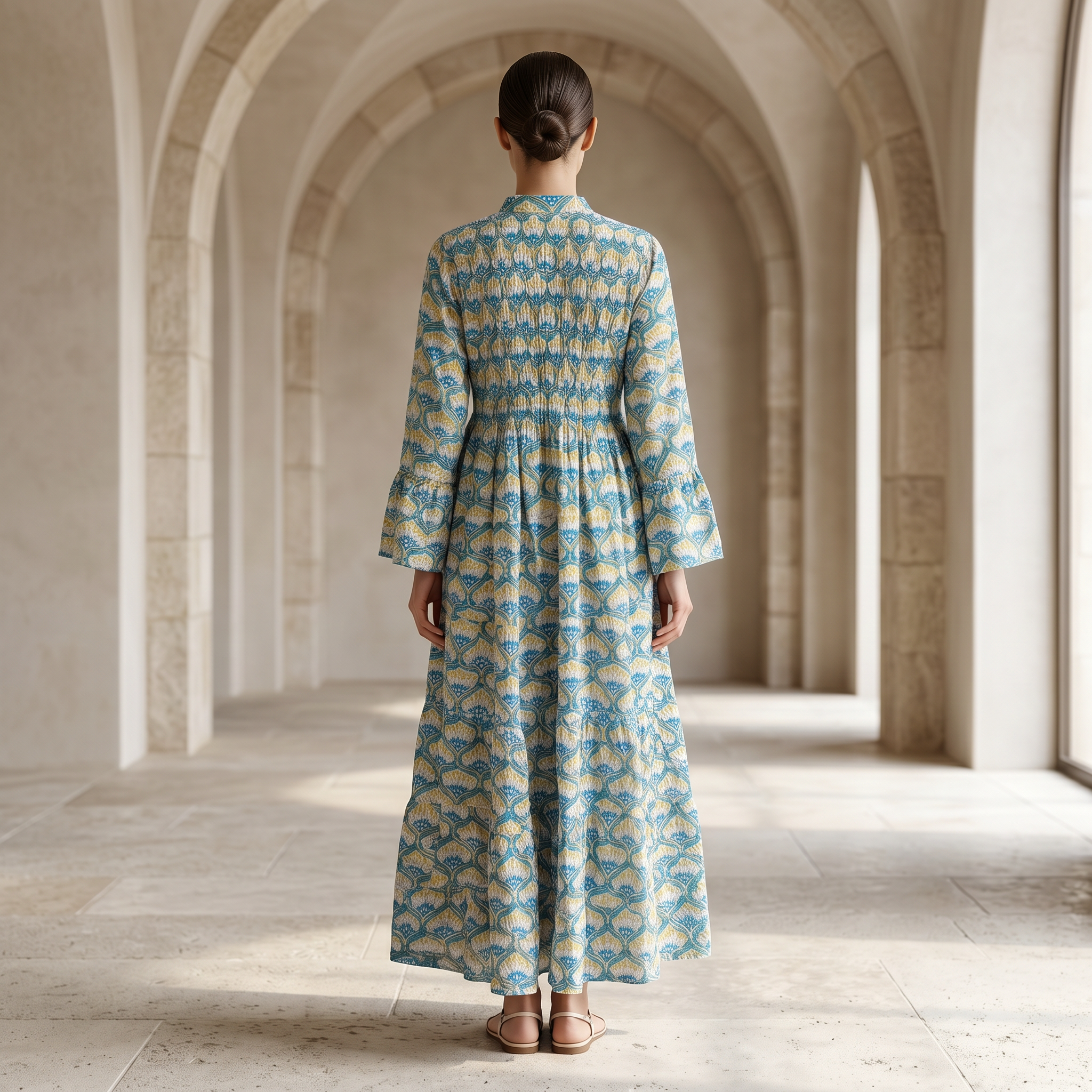L-XL Halisa Printed Cotton Dress 57" Long Jalabiya