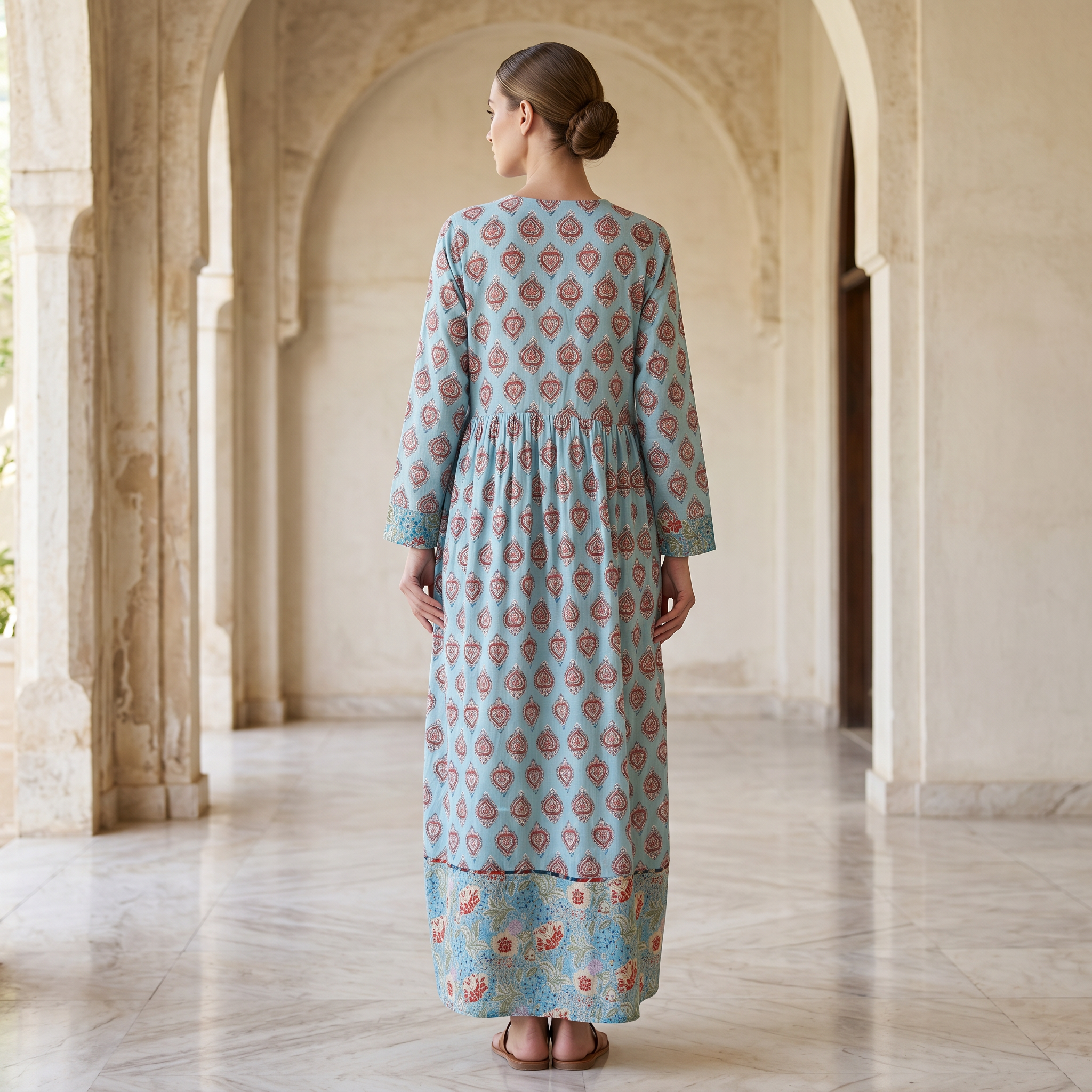 L-XL Zaria Printed Cotton Dress 57" Long Jalabiya