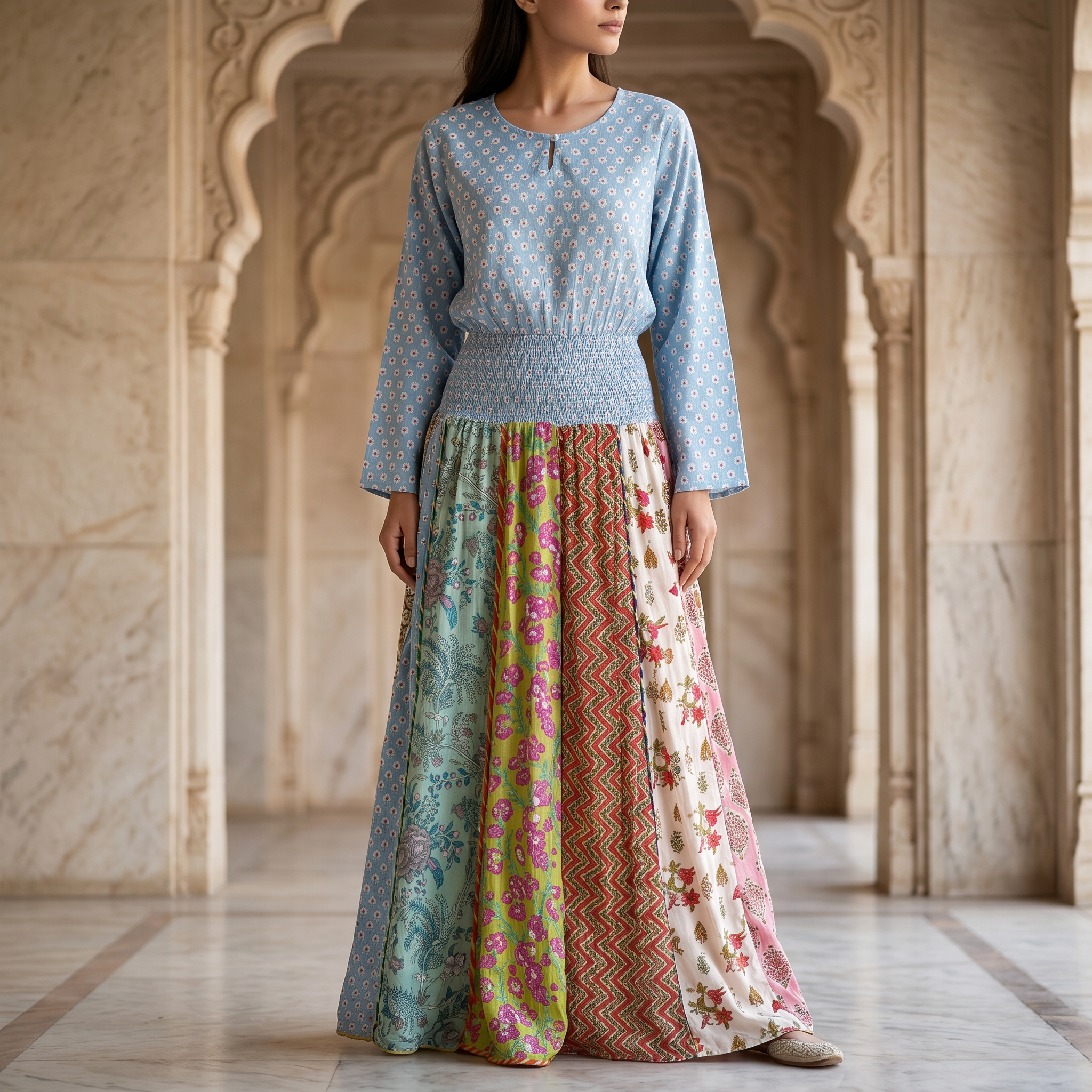S/M Zayna Printed Cotton Dress 57" Long Jalabiya RN 12