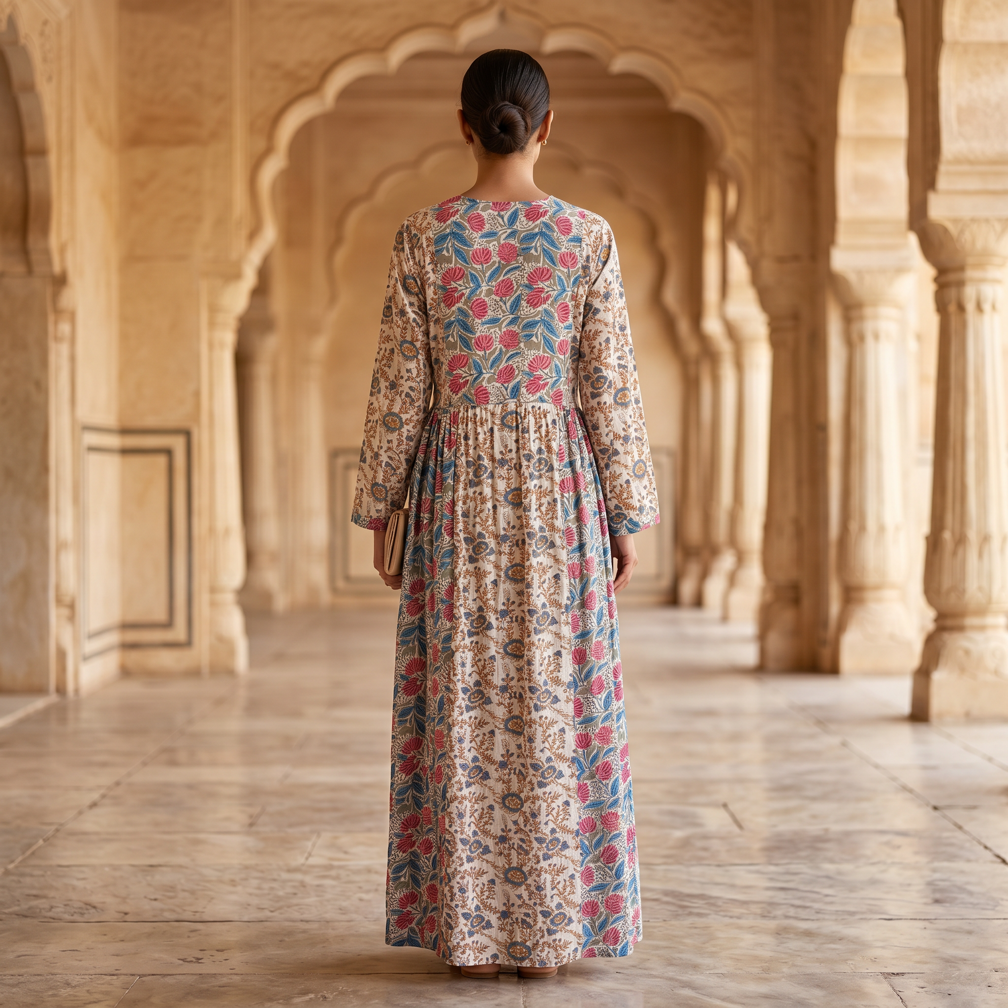 L-XL Heba Cotton Printed Dress 57" Long Jalabiya