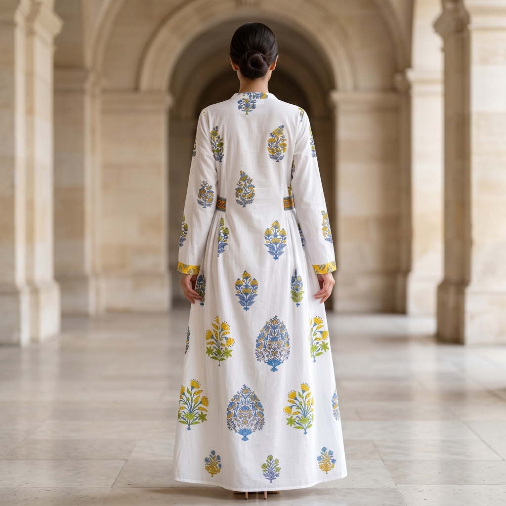 S/M Arwa Printed Cotton Dress 57" Long Jalabiya RN 05