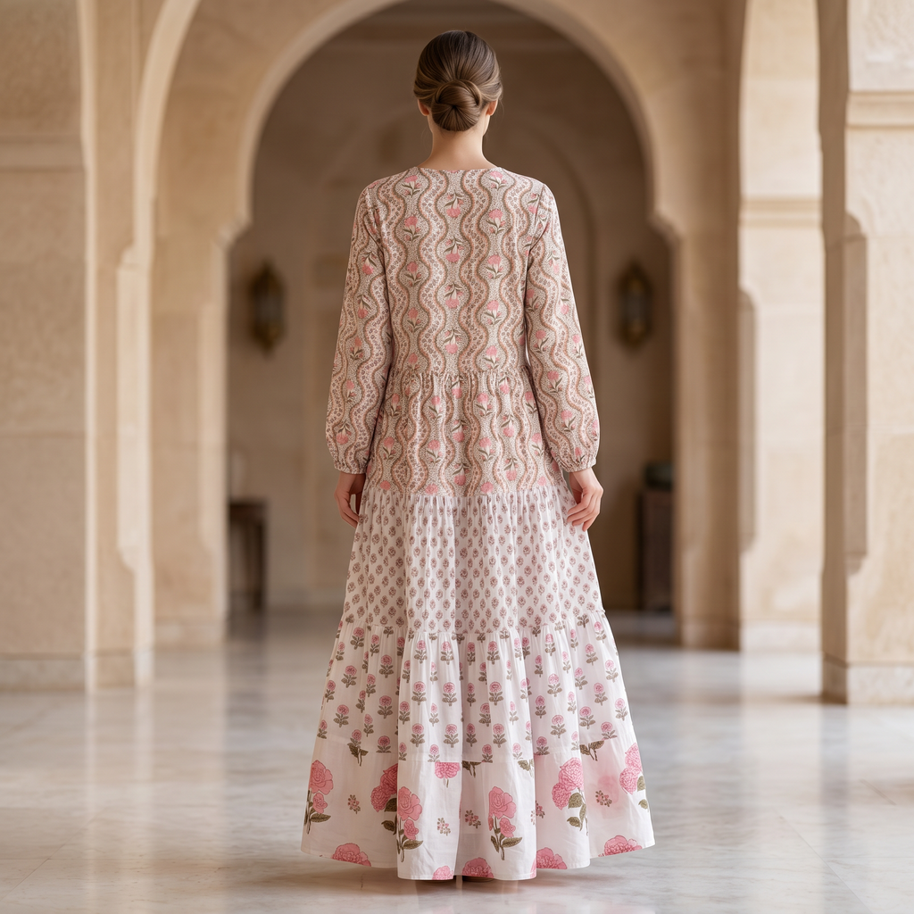 L-XL Cinderella Printed Cotton Dress 57" Long Jalabiya