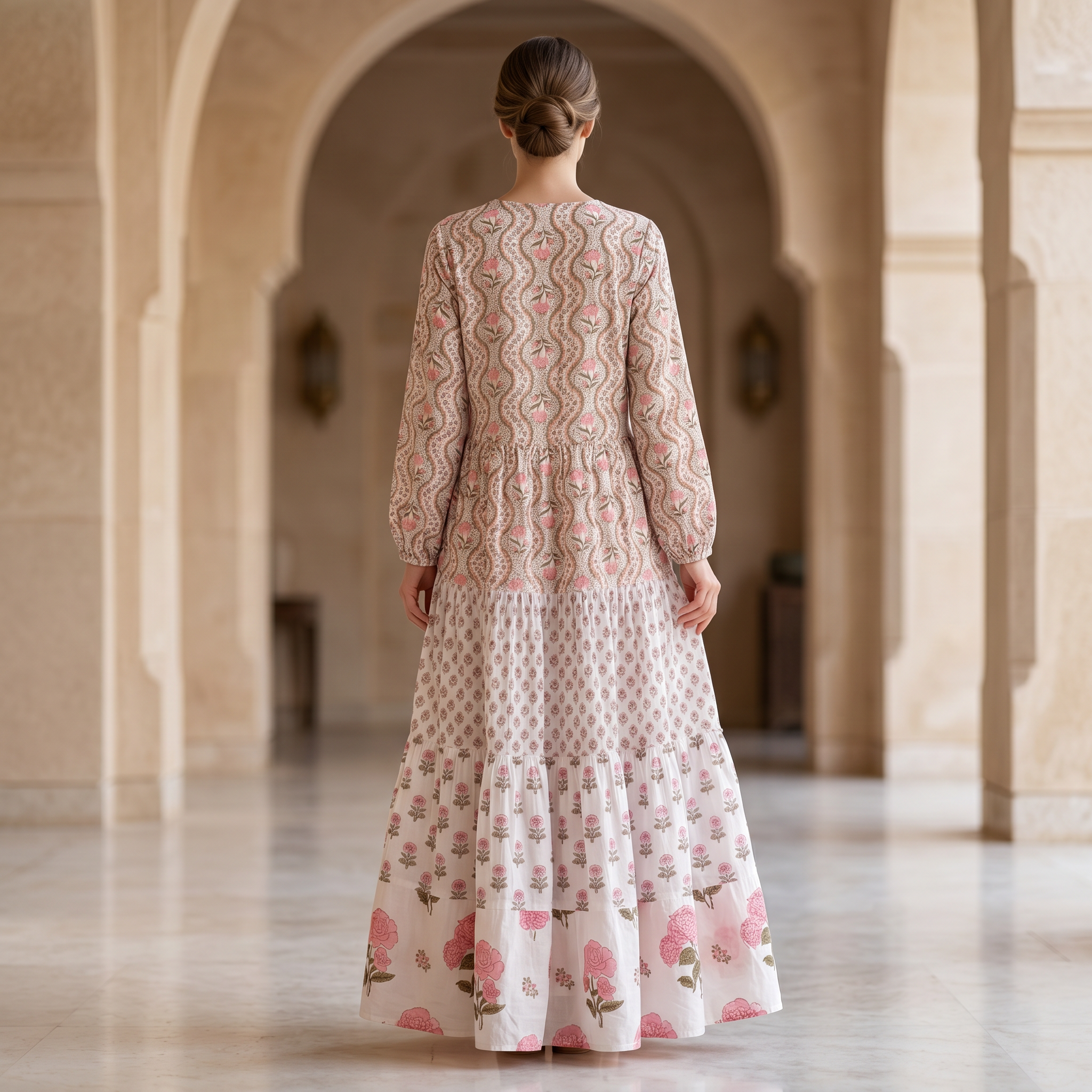 L-XL Cinderella Printed Cotton Dress 57" Long Jalabiya