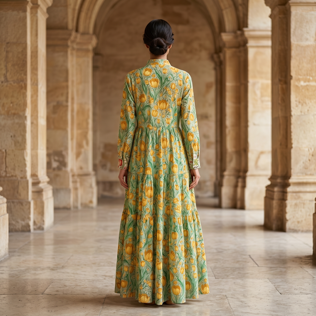 L-XL Safia Printed Cotton Dress 57" Long Jalabiya