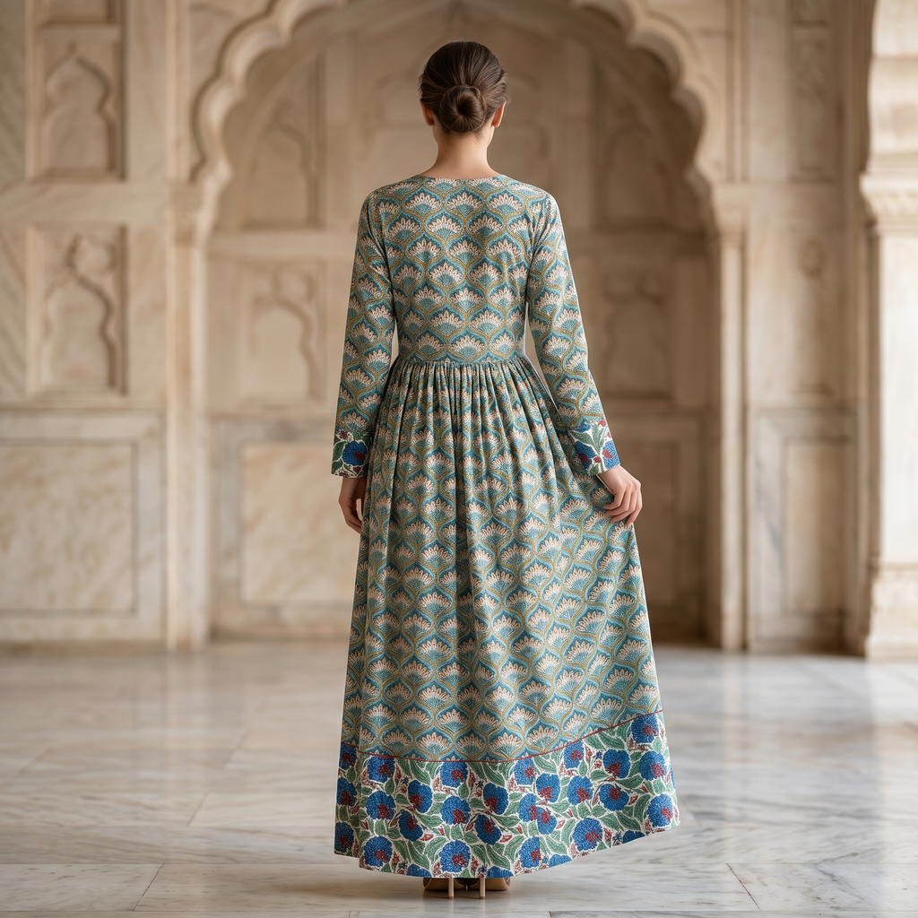 L-XL Zaria Printed Cotton Dress 57" Long Jalabiya TN 23