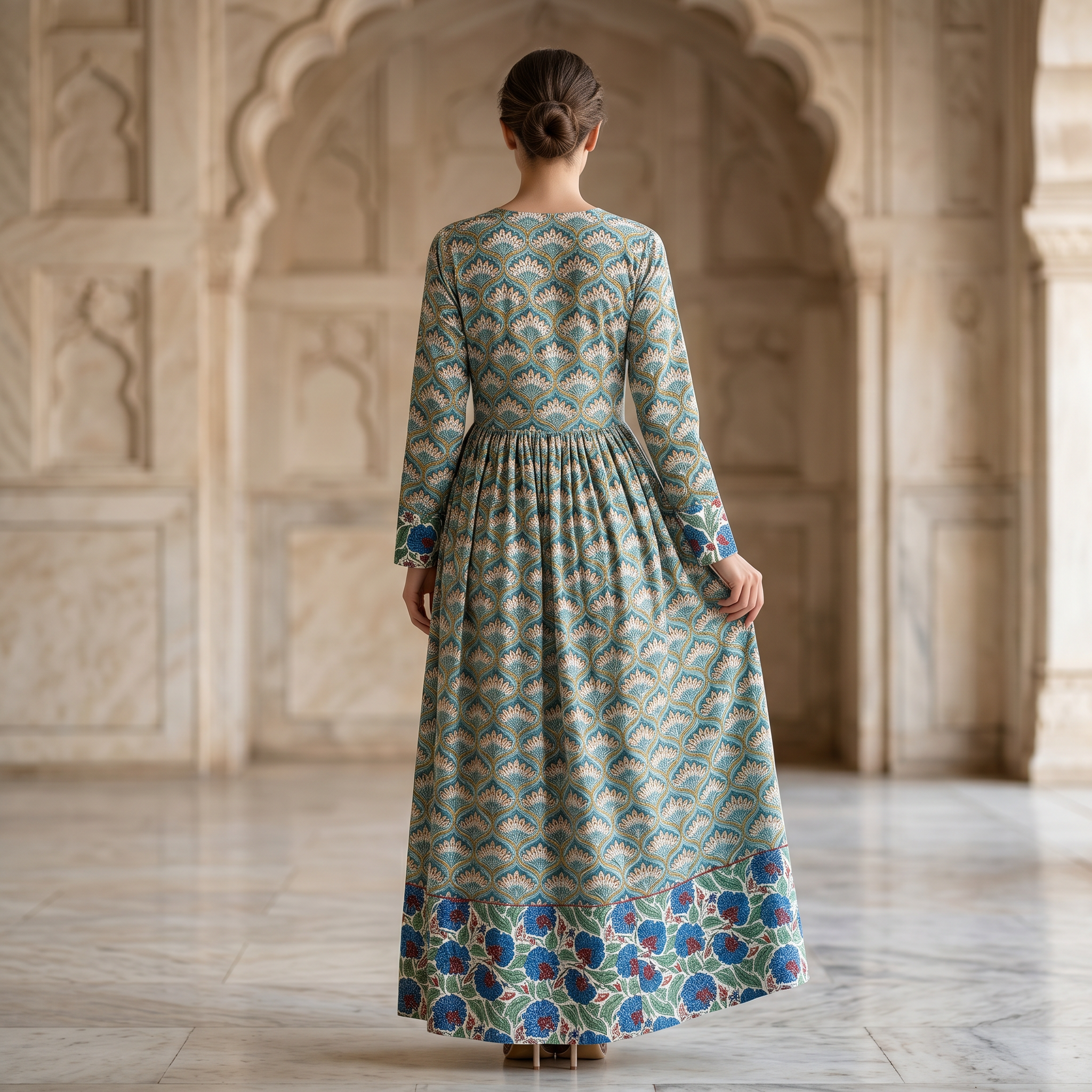 L-XL Zaria Printed Cotton Dress 57" Long Jalabiya TN 23