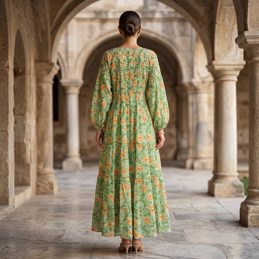 S-M Fawz Printed Cotton Dress 57" Long Jalabiya