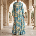 L-XL Halisa Printed Cotton Dress 57" Long Jalabiya