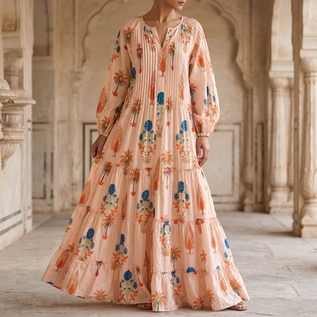 L-XL Fawz Printed Cotton Dress 57" Long Jalabiya