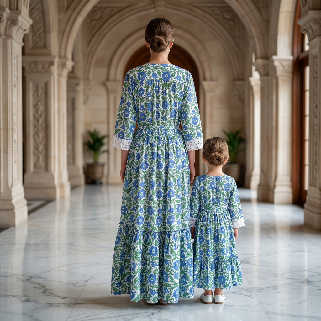 Ari Blue Green Cotton Dress Jalabiya