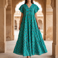 L-XL Qamar Printed Cotton Dress 57" Long Jalabiya