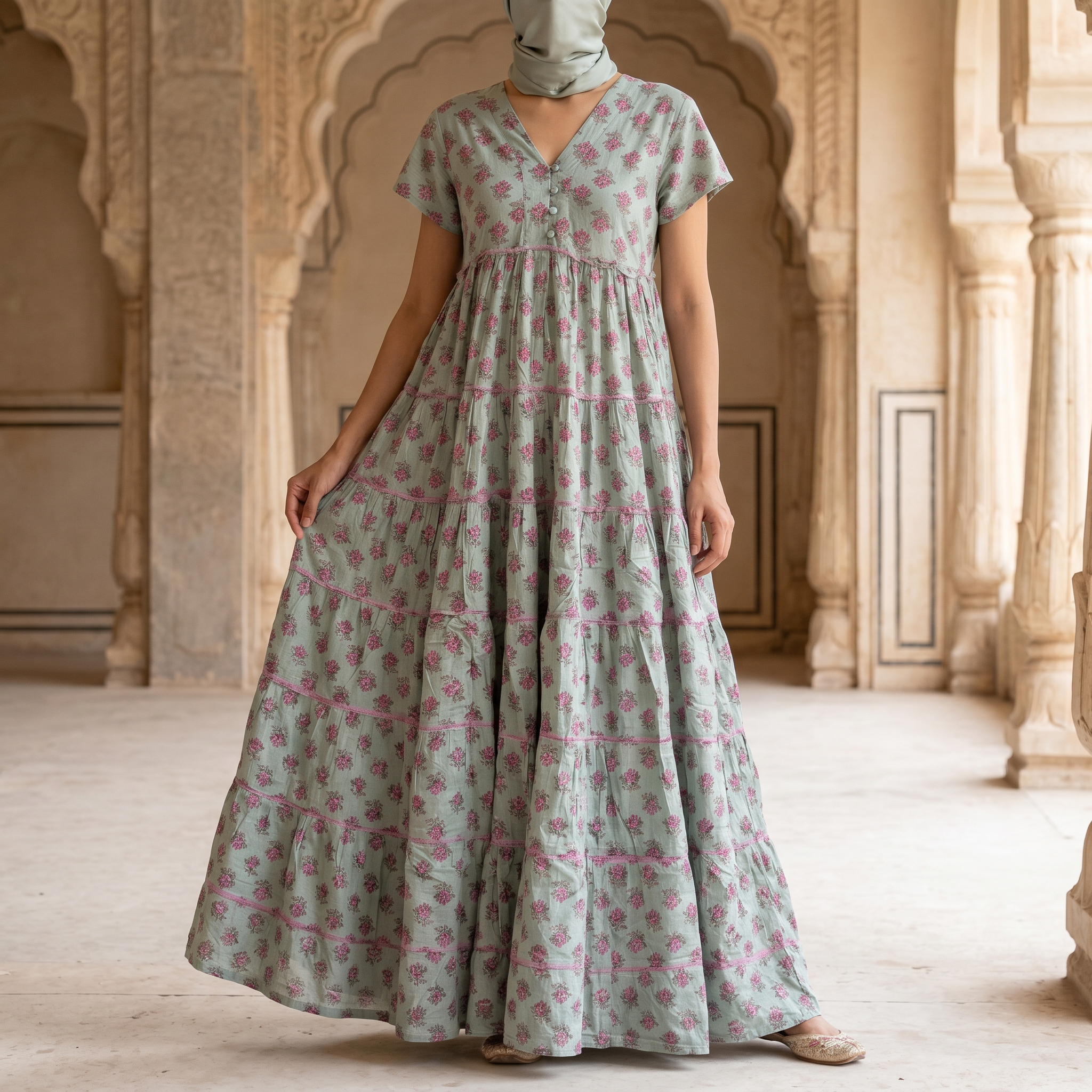 XS-S Qamar Printed Cotton Dress 54" Long Jalabiya