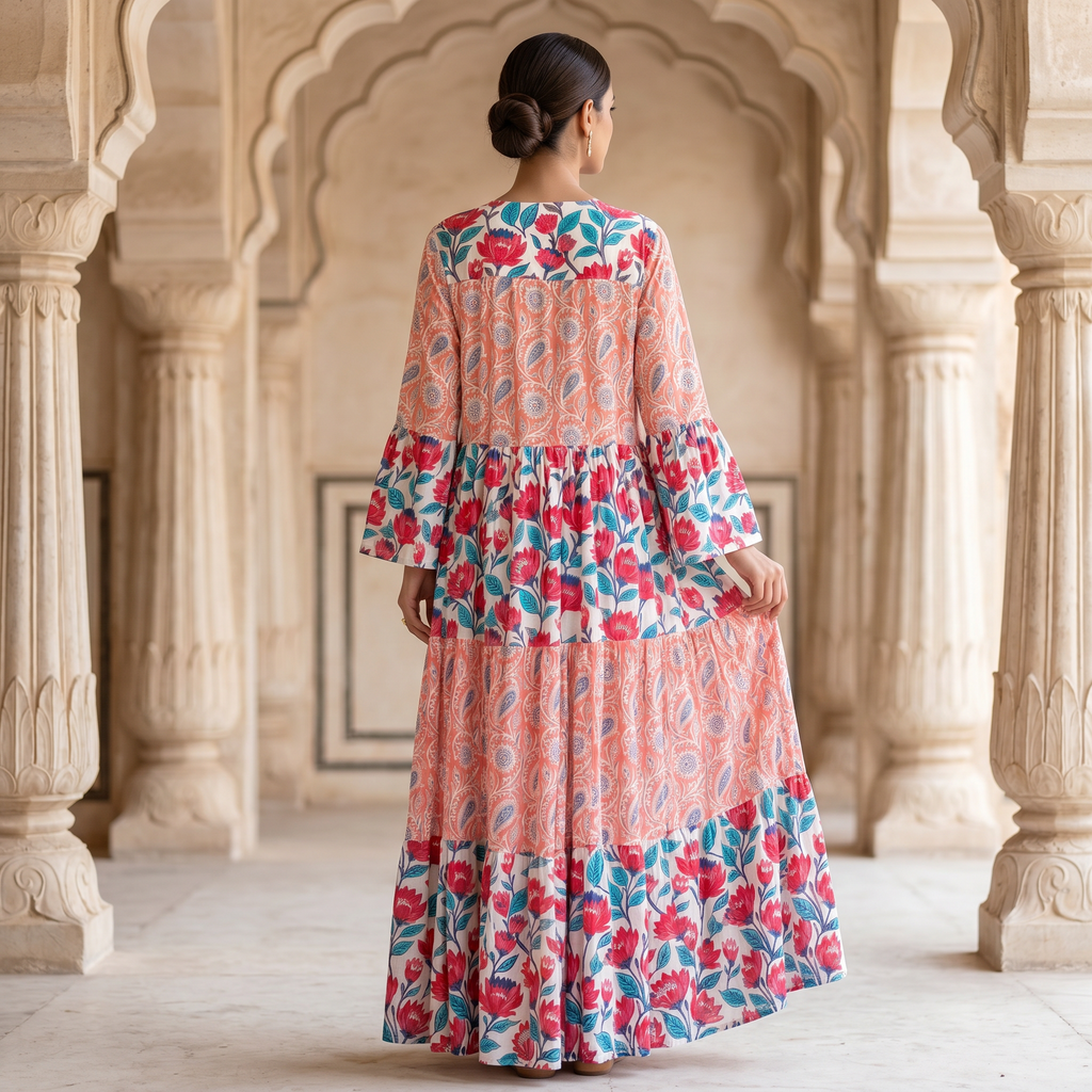 L-XL Moon Printed Cotton Dress 57" Long Jalabiya