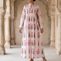 S-M Adeem Printed Cotton Dress 57" Long Jalabiya