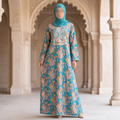 L-XL Harisa Printed Cotton Dress 57" Long Jalabiya