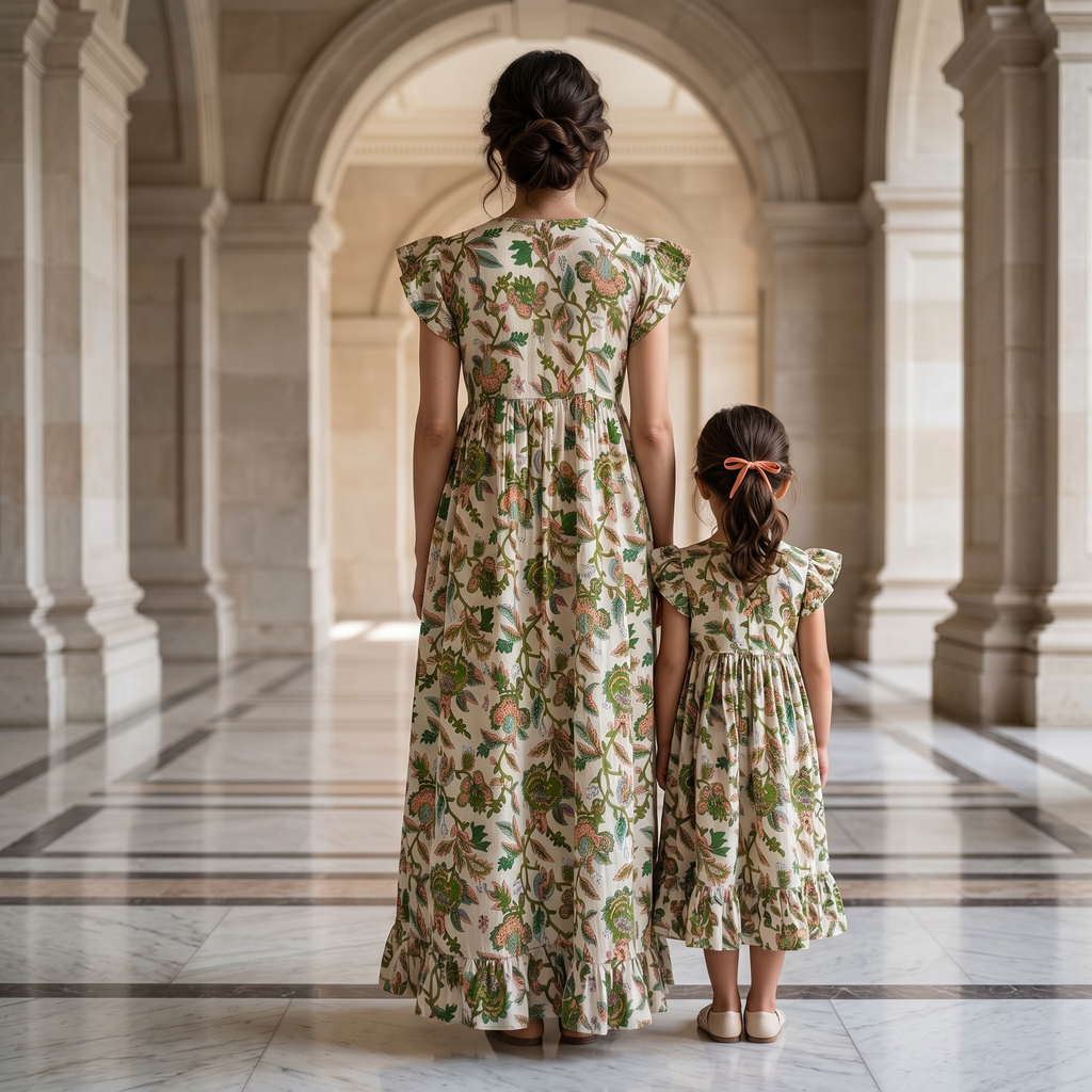 Amani White and Green Cotton Dress Jalabiya