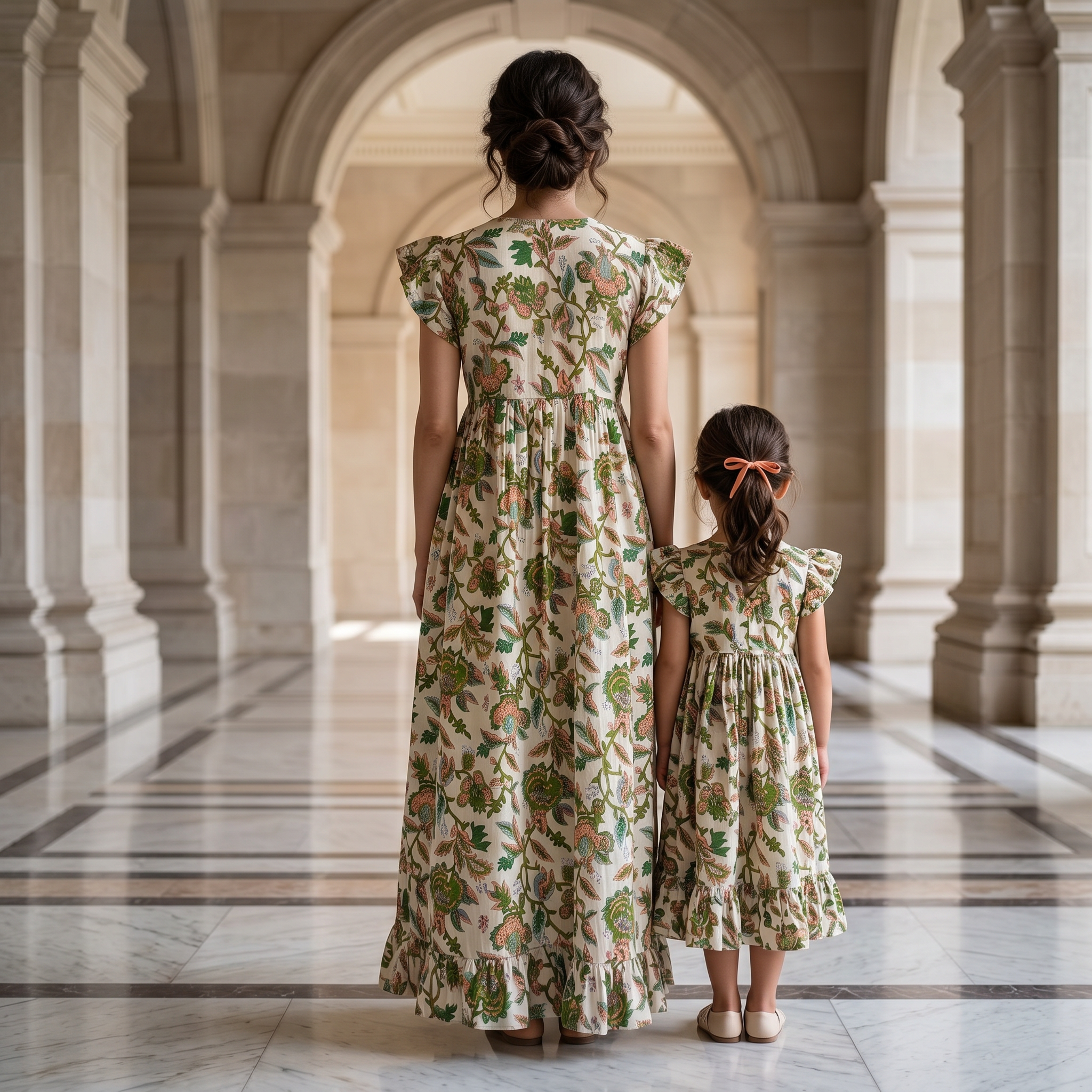 Amani White and Green Cotton Dress Jalabiya