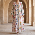 L-XL Meher Crystal Multi Printed Cotton Dress 57" Long Jalabiya