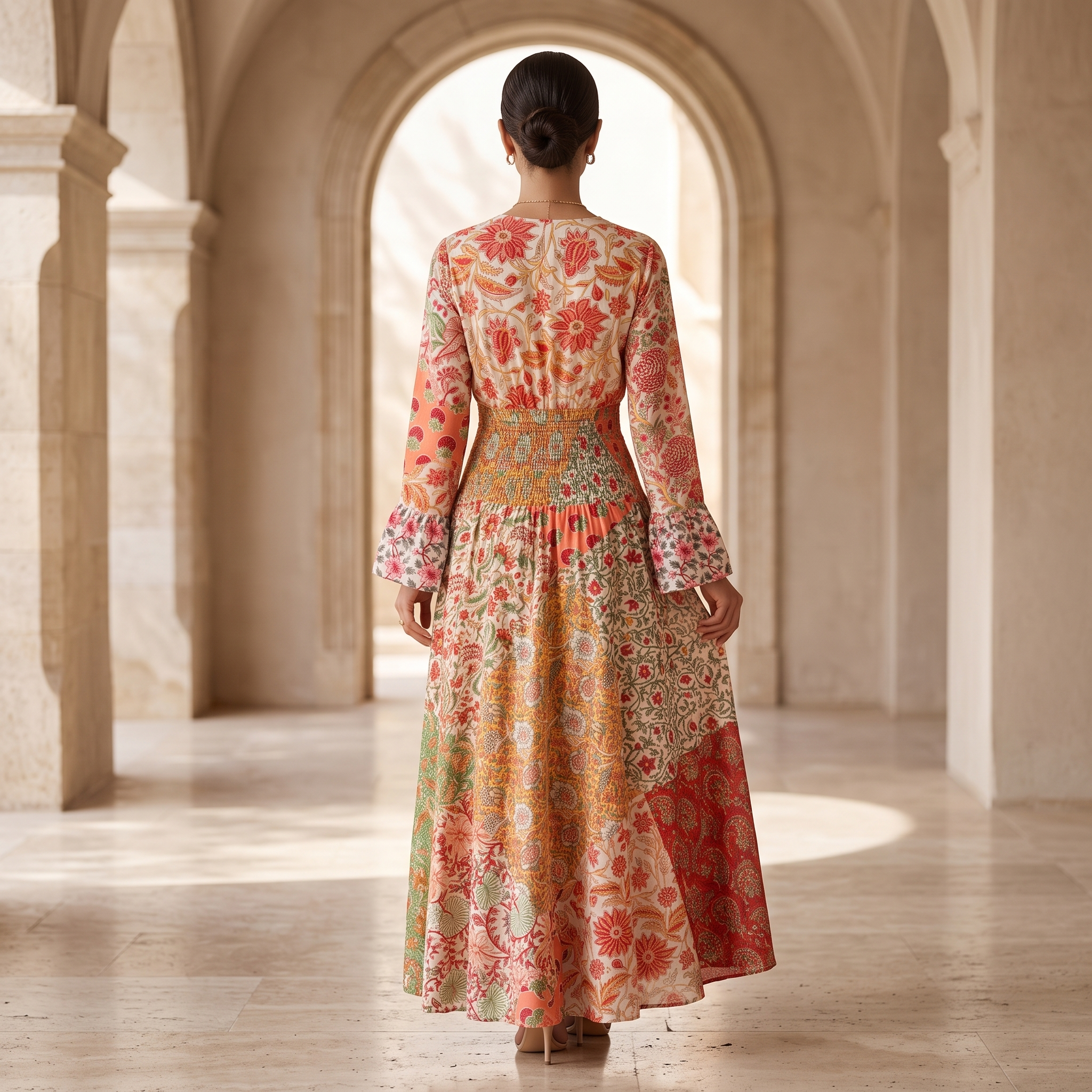 L-XL Musira Printed Cotton Dress 57" Long Jalabiya