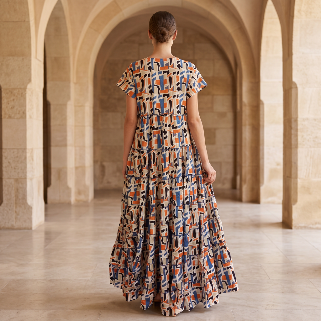 2XL-3XL Qamar Printed Cotton Dress 57" Long Jalabiya