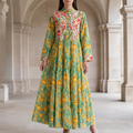 L-XL Safia Printed Cotton Dress 57" Long Jalabiya