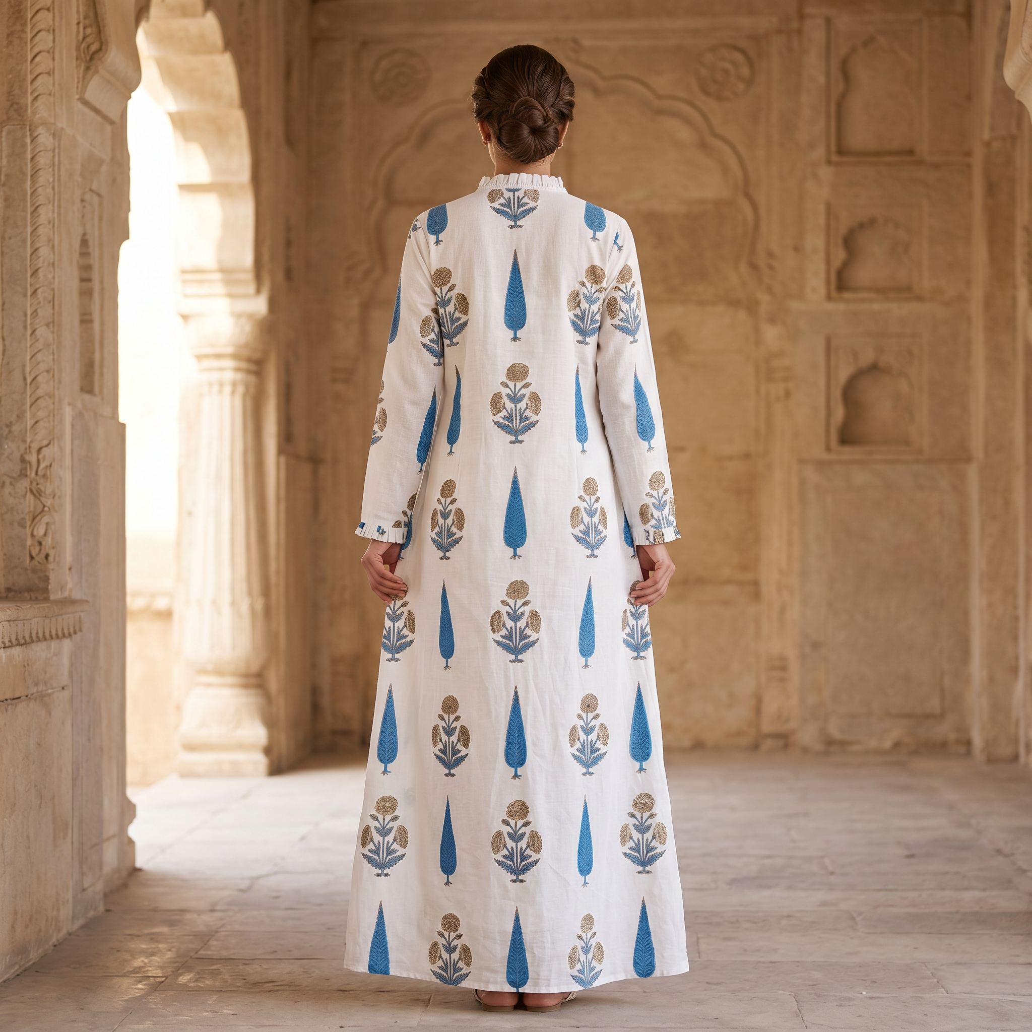 L-XL Adeem Printed Cotton Dress 57" Long Jalabiya