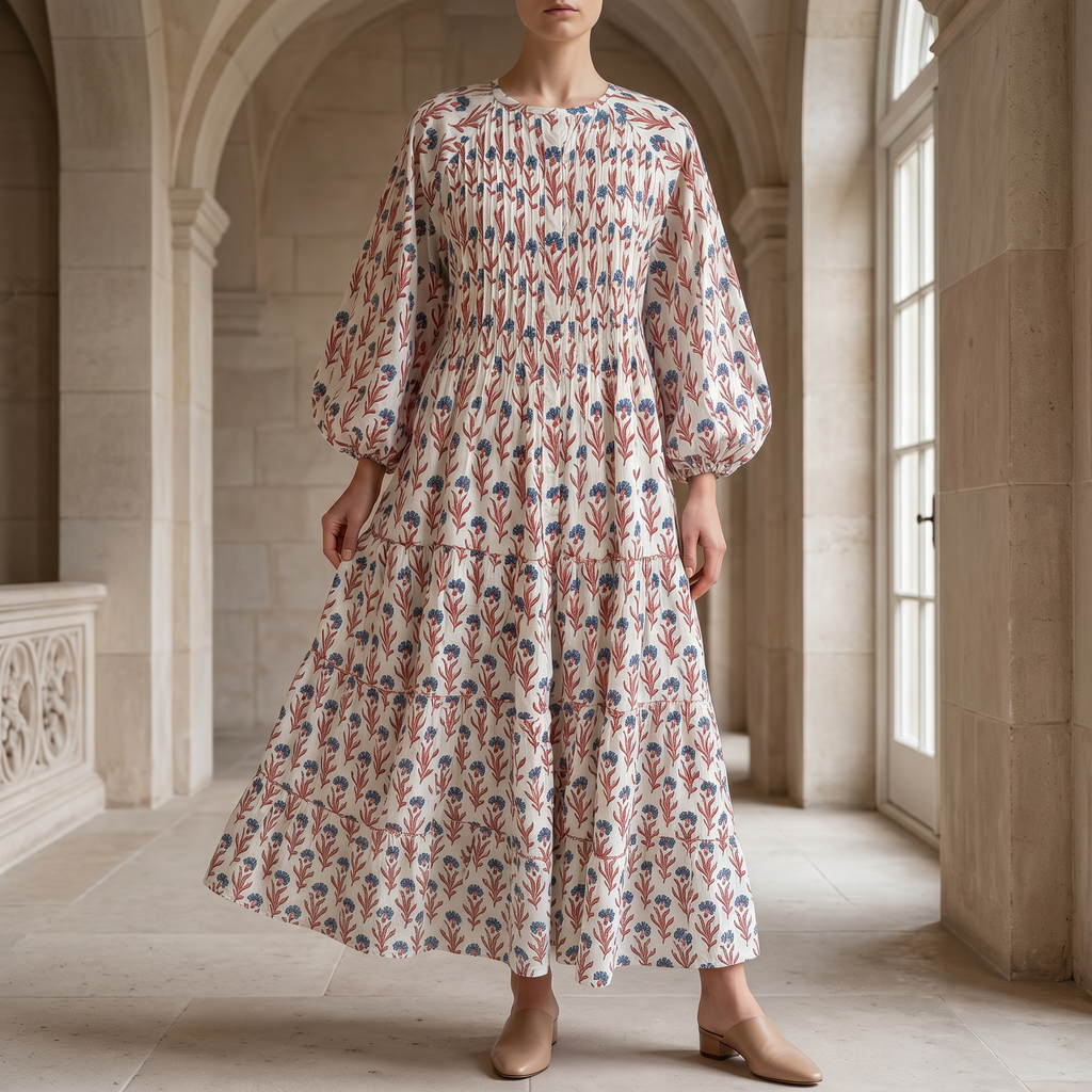 S-M Fawz Printed Cotton Dress 57" Long Jalabiya 25167-1322  JP