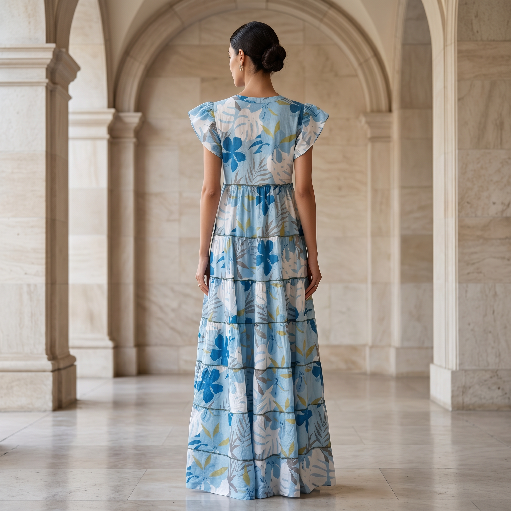 S-M Qamar Printed Cotton Dress 57" Long Jalabiya