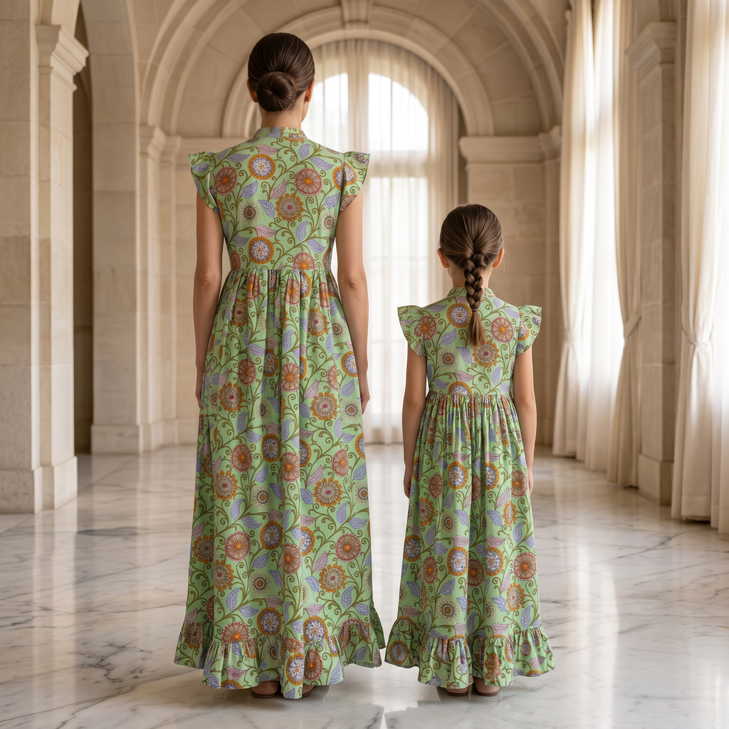 Amani Green Cotton Dress Jalabiya