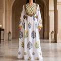 S/M Arwa Printed Cotton Dress 57" Long Jalabiya RN 05