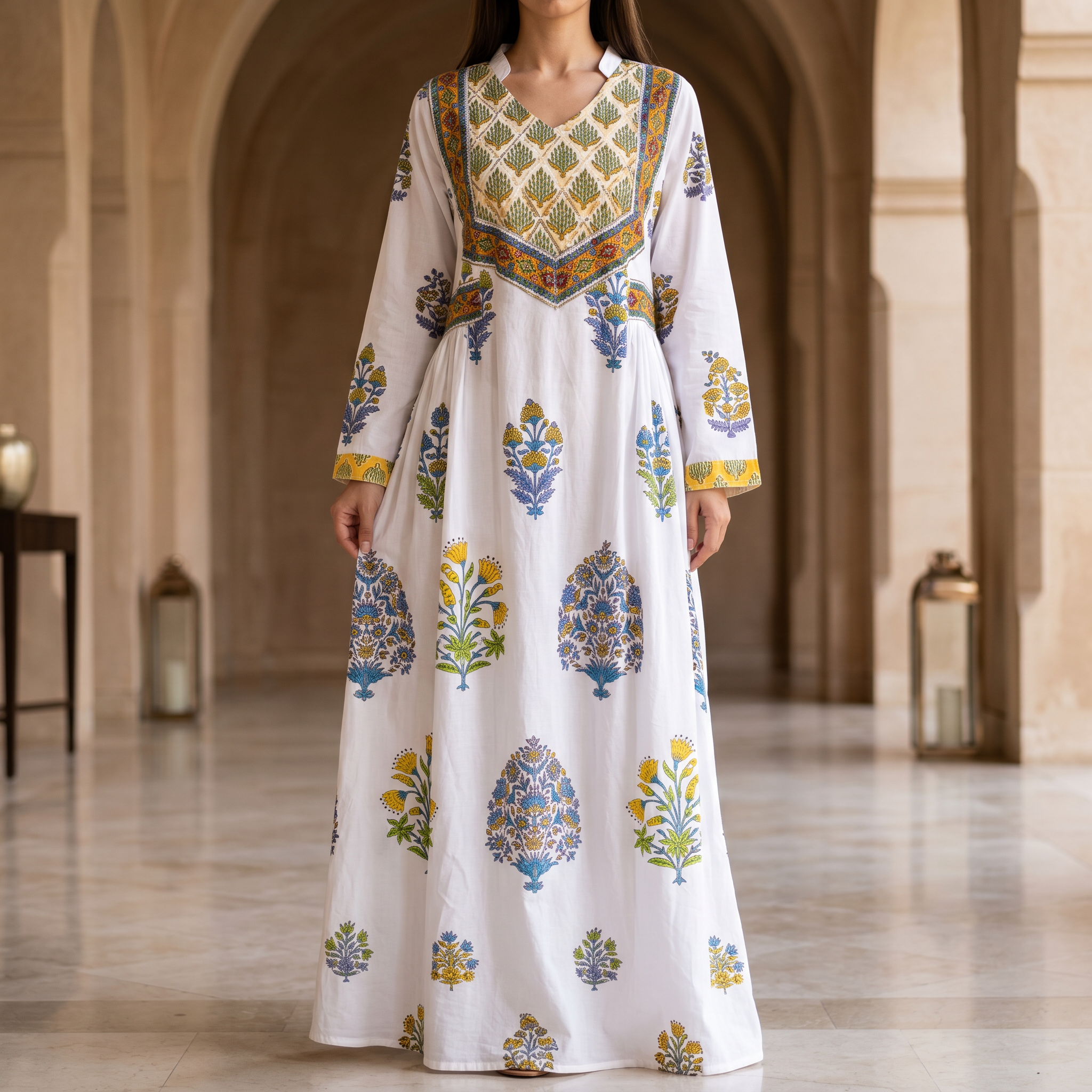 S/M Arwa Printed Cotton Dress 57" Long Jalabiya RN 05