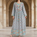 L-XL Zaria Printed Cotton Dress 57" Long Jalabiya