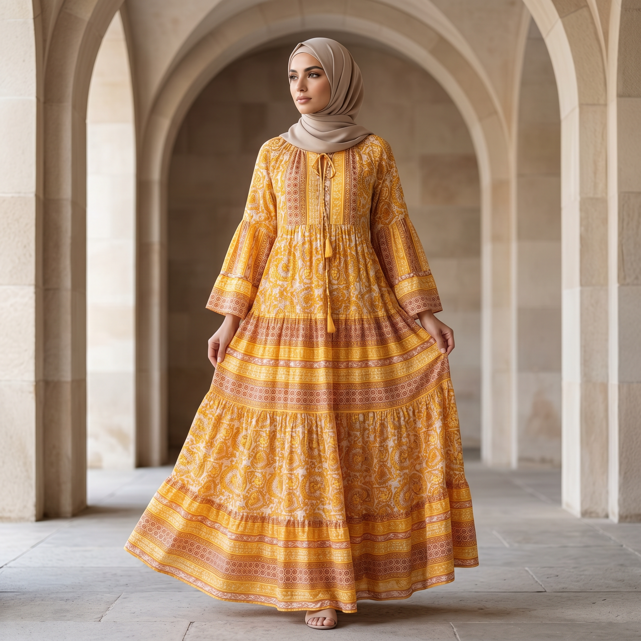 S/M Gaby Printed Cotton Dress 57" Long Jalabiya RN 01