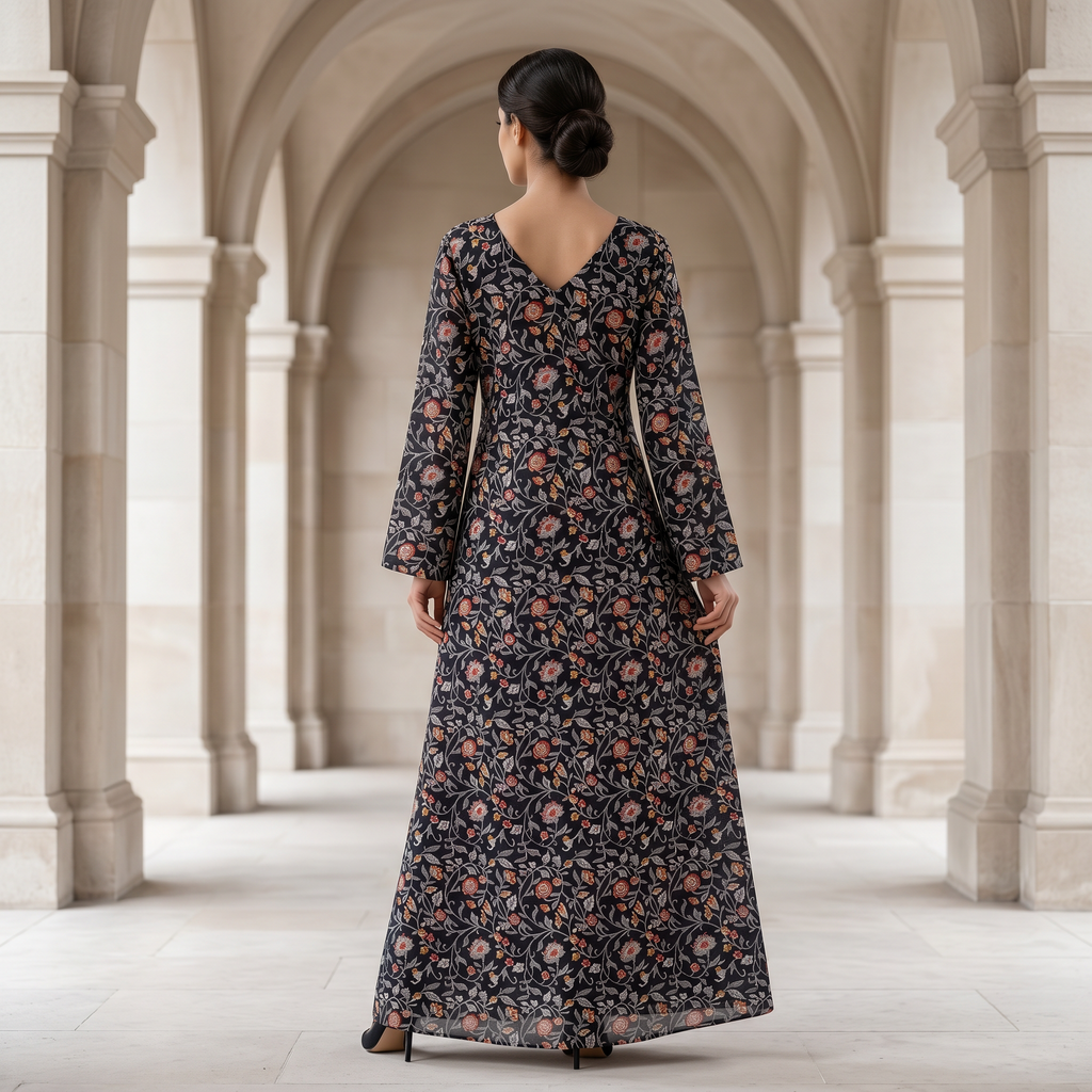 S-M Khadijah Printed Cotton Dress 57" Long Jalabiya