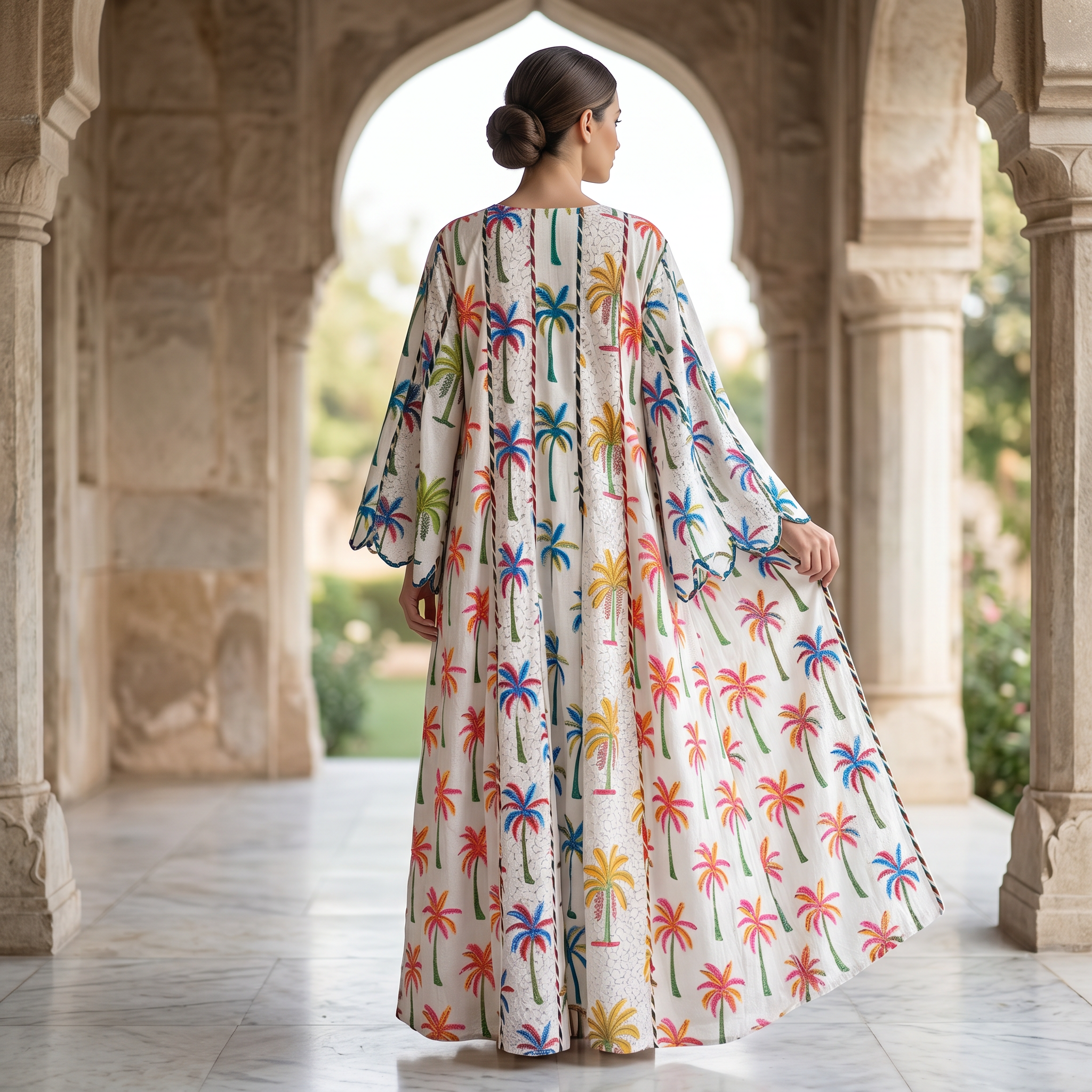 L-XL Meher Crystal Multi Printed Cotton Dress 57" Long Jalabiya