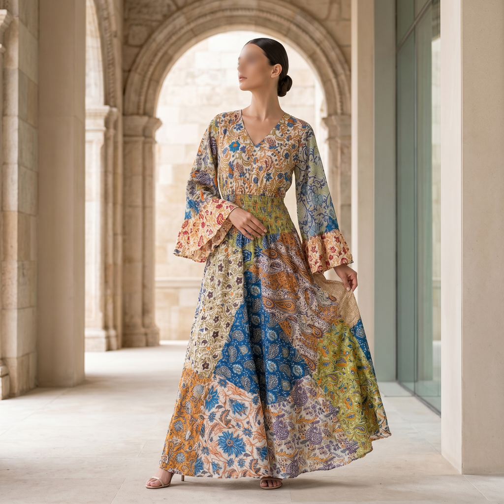 2XL-3XL Musira Printed Cotton Dress 57" Long Jalabiya