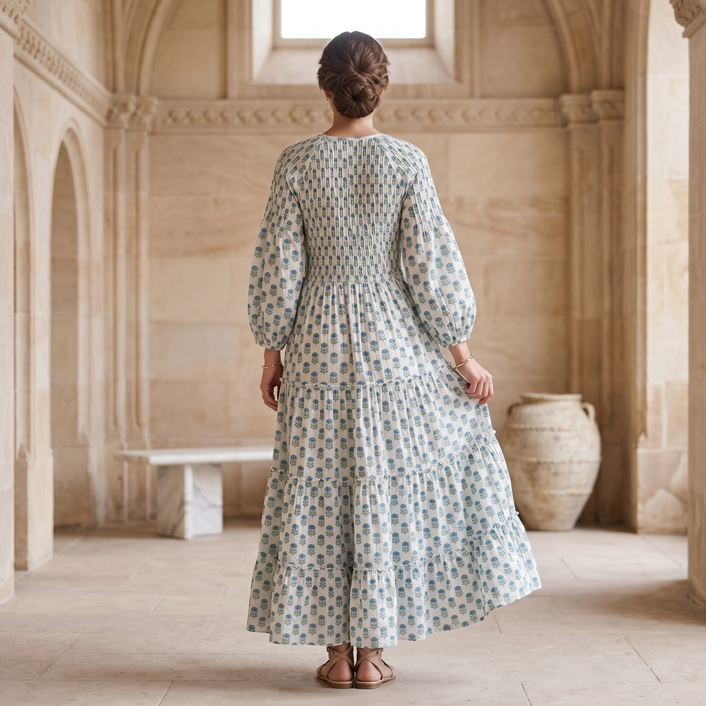 S-M Fawz Printed Cotton Dress 57" Long Jalabiya