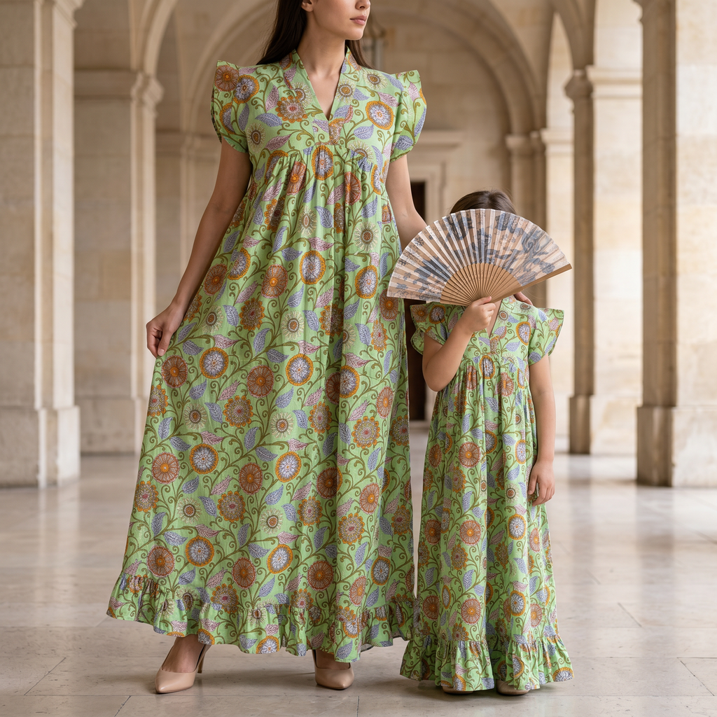Amani Green Cotton Dress Jalabiya