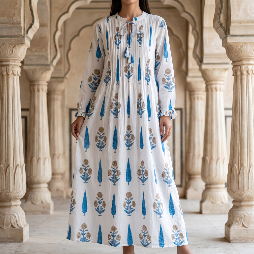 L-XL Adeem Printed Cotton Dress 57" Long Jalabiya