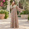 S/M Teena Crystal Printed Silk Long Dress Jalabiya – 57